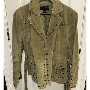 Bernardo‎ Genuine Suede Moto Jacket Olive green With Bronze Colored Studs Large